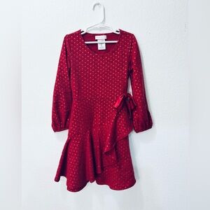 Bonnie Jean Red Knit Shimmer Dotted Dress